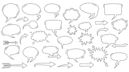 Fototapeta premium Hand-drawn Speech Bubbles and Arrows Collection in Simple Outline Style