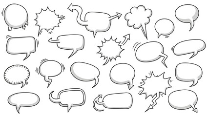 Fototapeta premium Collection of Hand-Drawn Comic Speech Bubbles with Various Shapes and Styles