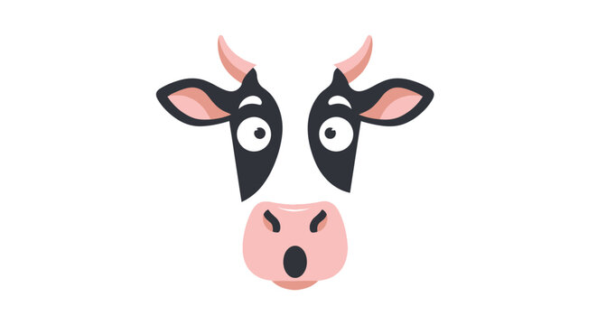 Cartoon Cow Face with Wide Eyes and Pink Snout.