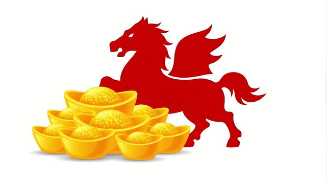 Falling Hong Kong red packets and traditional Chinese golden ingots vector illustration celebrating Lunar New Year wealth and good fortune on a white background