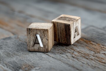 Wooden surface displays cube alphabets with clear letters during a tranquil setting that highlights the simplicity of educational tools