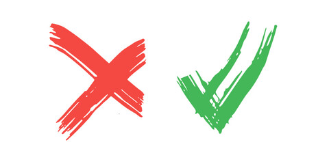 tick and Cross sign elements. vector buttons for vote, election choice, check marks, approval signs design. Red X and green OK symbol icons check boxes.