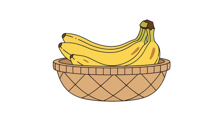 Cartoon Yellow Bananas in Woven Basket Illustration. © Roti