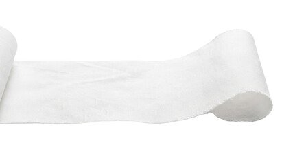 White fabric roll with visible texture and folds on a plain surface, casting a soft ready for compositing on white and transparent background