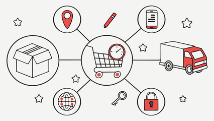 E-commerce Logistics Flow Diagram with Shopping Cart Delivery Tracking Order Fulfillment and Secure Payment for Online Retailers