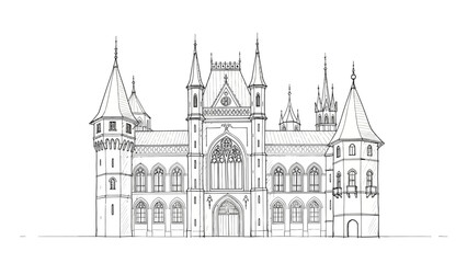 Fototapeta premium Detailed Pen and Ink Drawing of Gothic Castle Architecture