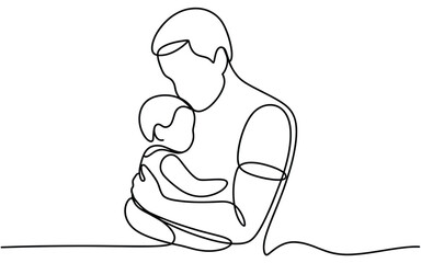 Obraz premium Father holding a baby, tender single line drawing of paternal love and care