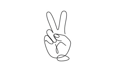 Obraz premium Peace Sign Hand Gesture, Minimal Continuous Line Drawing