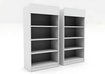 White Bookshelves, Isolated, Retail Display, Empty Shelves