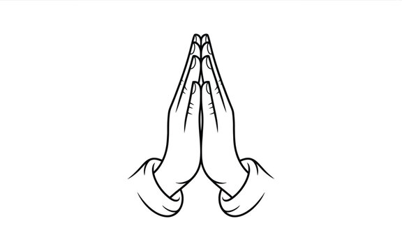 Praying Hands Gesture, Namaste or Greeting, Line Art