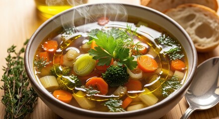 Delicious Vegetable Soup with Fresh Herbs.