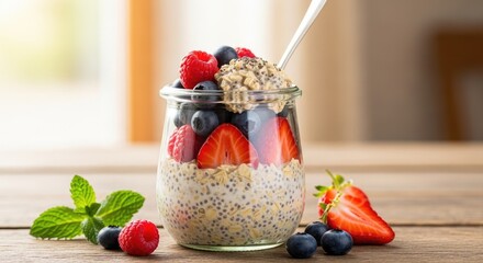Healthy Oatmeal Breakfast with Fresh Berries.