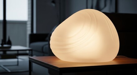 Modern Illuminated Pebble-Shaped Table Lamp.