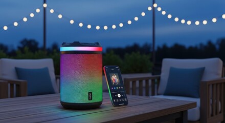 Outdoor Speaker with Colorful Lights and Phone.