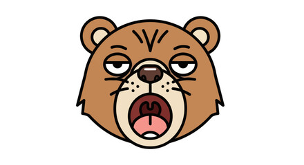 Naklejka premium Cartoon Bear Head with Open Mouth and Tired Expression.