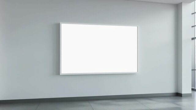 Modern art gallery interior with blank frames and windows, perfect for displaying artwork