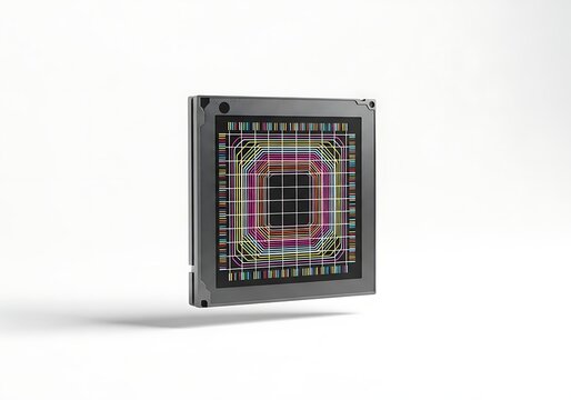 Electronic Circuit Board, Close-up of Test Pattern on Monitor, Isolated on White