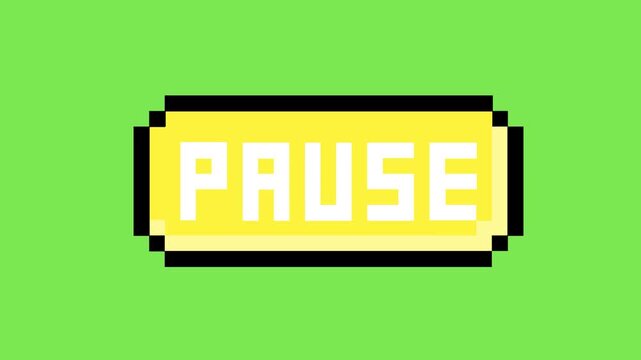 A vibrant pixel art "PAUSE" button embodying the classic gaming concept, perfect for digital interfaces and retro-themed design projects with a nostalgic feel