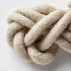 Detailed view of beige knitting thread ball showing organic fiber and twist