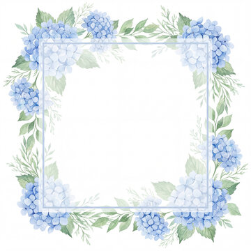 Watercolor blue hydrangea square frame with copy space