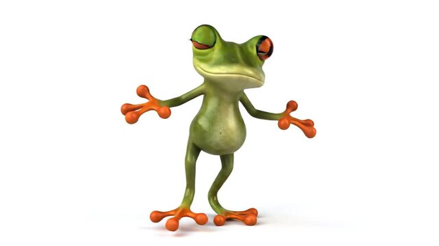 Cartoon frog posing against a clean white background with orange details