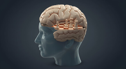 Obraz premium Brain with Chessboard Representing Strategy and Planning PNG