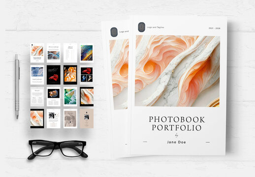 Minimal Album Photobook Portfolio Layout Template with Brown Accents