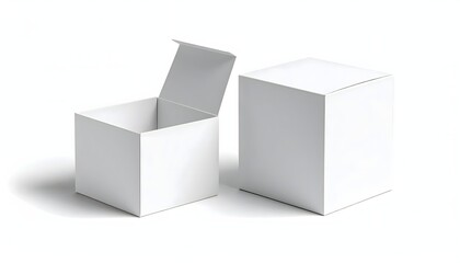 White Boxes with Open Lid on White Background.