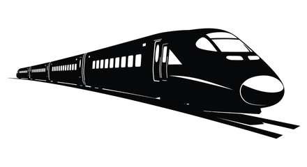 A sleek modern high speed train is depicted in a striking black design showcasing its streamlined form silhouette © Jahid
