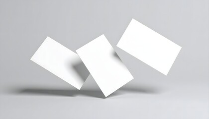 Three White Business Cards Floating in Air.