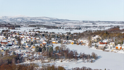 Luftbildaufnahme aus Stiege Stadt Oberharz am Brocken Winter