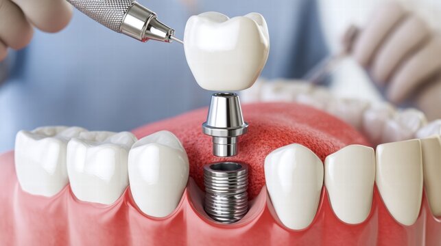 Dental implant procedure being performed on a patient's teeth for a healthy, beautiful smile.