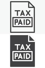 Tax paid document icon set in different style. Line and outline with solid version, editable stroke vector icon sign and symbol. Confirmed tax payment icon for finance.