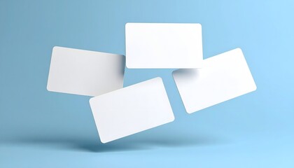 White Business Cards Floating on Blue Background.