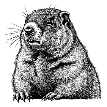 Groundhog illustration in detailed black and white style  