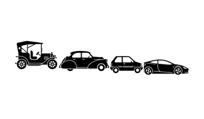 Naklejka premium Minimal car evolution silhouette vector icon set vintage to modern