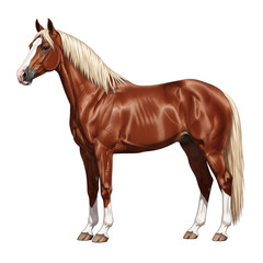 Obraz premium Realistic Chestnut Horse with White Blaze Standing in Profile on White Background