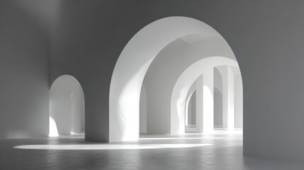 Fototapeta premium Arches of Light and Shadow: The image presents a minimalist composition of architectural arches bathed in soft light, evoking a sense of serenity and timelessness. 