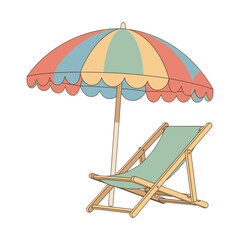 Colorful beach chair and umbrella on a white background