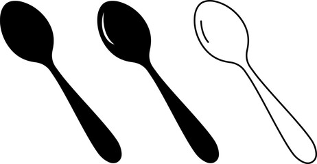 Minimalist black and white spoon set &ndash; flat line art illustration