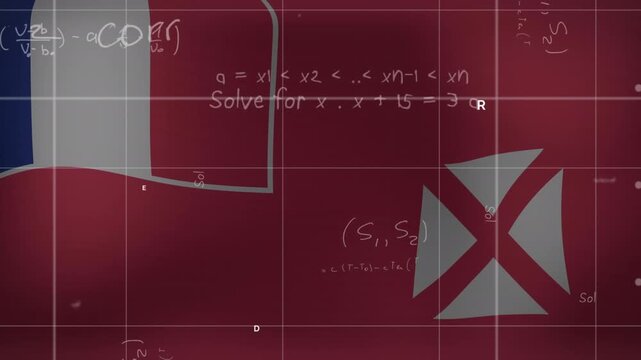 Animation of mathematical equations over flag of wallis and futuna
