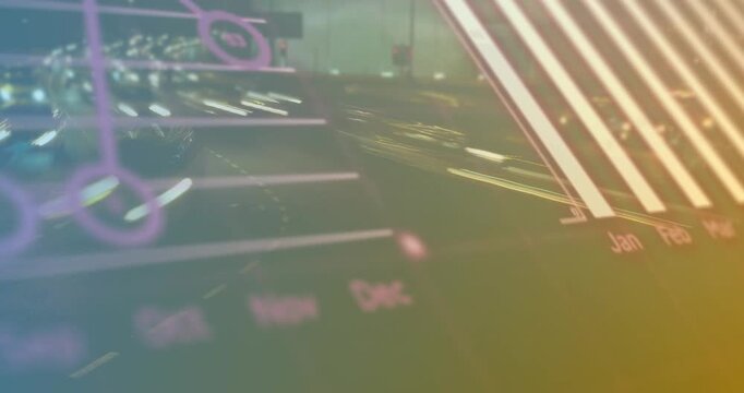 Animation of financial data processing over road traffic