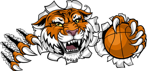 Obraz premium A tiger basketball ball team cartoon animal sports mascot