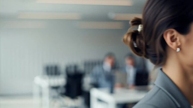 Professional Businesswoman Smiling in Modern Office.