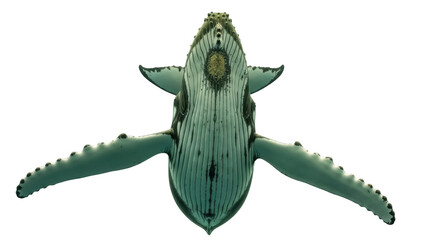 Fototapeta premium Isolated ventral view of a humpback whale swimming in open waters with its mouth closed