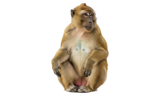 Isolated Macaque Monkey Sitting Comfortably, Posing with Hands Clasped, Front View, Sitting Upright