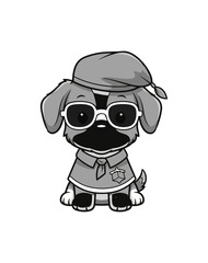 Fototapeta premium Cartoon dog character with sunglasses and hat on black background