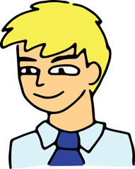 Obraz premium Hand-drawn doodle of a professional blonde office worker character. Grunge line art style, perfect for avatars, icons, posters, or logos. Suitable for business and workplace themes