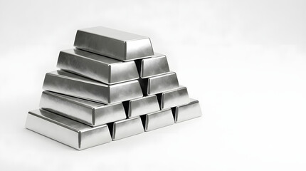Fototapeta premium Stack of silver bullion bars isolated on white background
