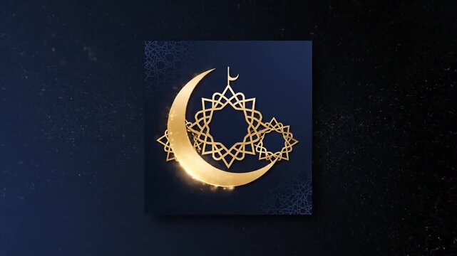 Islamic art gold crescent moon and star symbol design element